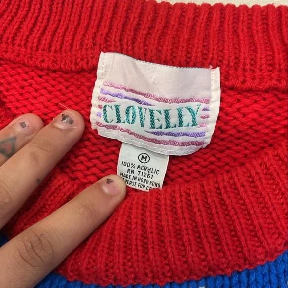 Vintage 80s “Santa” Red/white/blue Christmas Sweater - Picture 3 of 6